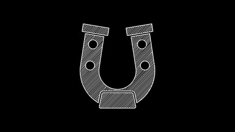 White line Horseshoe icon isolated on black background. 4K Video motion graphic animation .