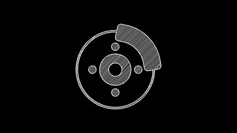 White line Car brake disk with caliper icon isolated on black background. 4K Video motion graphic animation .