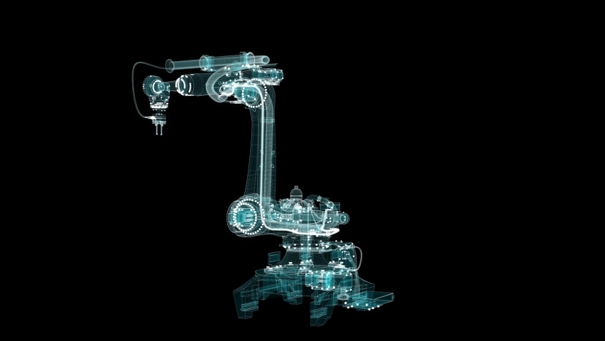 Industrial Robotic Arms Hologram. Industrial and Technology Concept. Interface element 4k 60 fps animation - Powered by Shutterstock - Get 15% off with code: PIKWIZARD15
