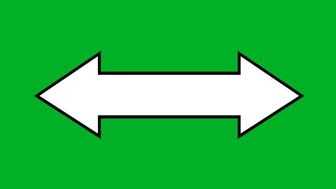 Loop animation of a white arrow with a black outline pointing in a double direction (right and left), on a green chroma key background