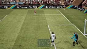 Animated Fake 3d Video Game. Soccer Gameplay. Two Teams Play In a Stadium Full Of Spectators. Corner Kick. Victory