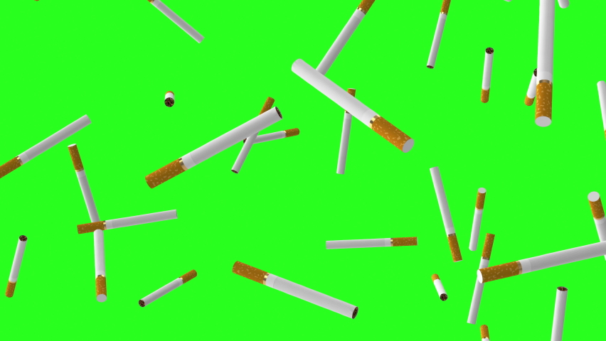 Falling cigarettes on a green background. 3D looping animation. | Shutterstock HD Video #1085558309