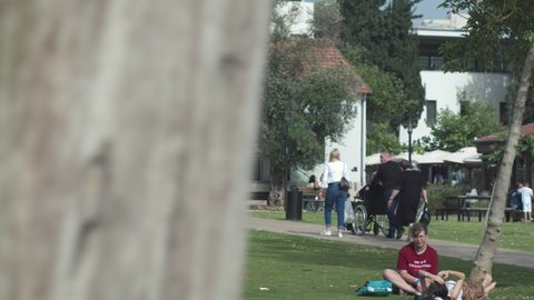 01.05.2020,Tel Aviv,Israel. People resting in the urban spaces of Tel Aviv