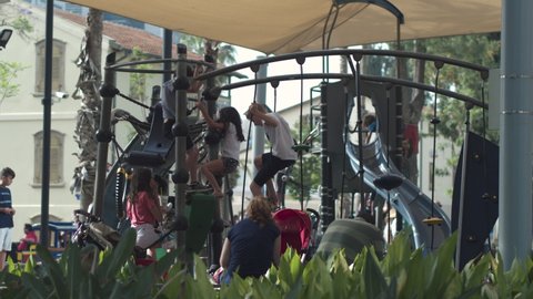 01.05.2020,Tel Aviv,Israel. Fun Games Of Children At Playgrounds