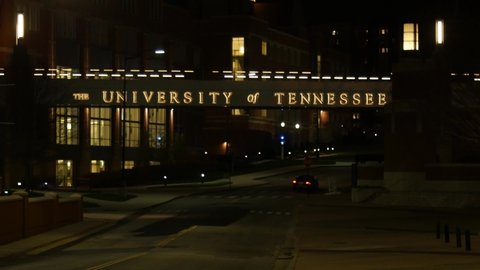 Knoxville, TN  USA - January 14th 2022: University of Tennessee at night street outside Neyland Stadium