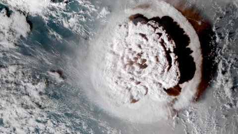 Tonga, January 15 2022 Tonga volcano eruption as seen on satellite 