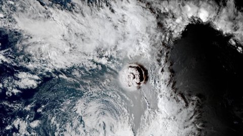 Tonga, January 15 2022 Tonga volcano eruption as seen on satellite 