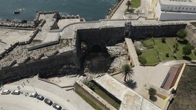 Fortaleza de Peniche, irregular shape fortress in Peniche, Portugal. Aerial view 