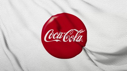 SALERNO, ITALY - JANUARY 18, 2022: 3d Flag with animated COCA COLA logo. Coca Cola logo