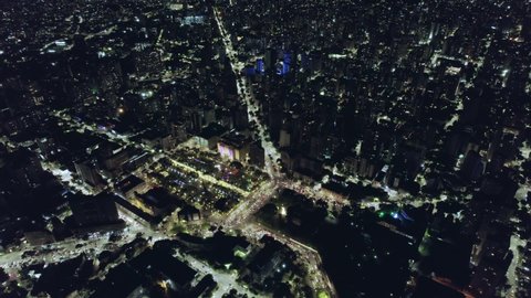 Aerial view of the city of Belo Horizonte at night, in Minas Gerais, Brazil. 4K.
