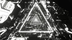 VJ Tunnel Neon Machine Triangle Black and White 3d render loop