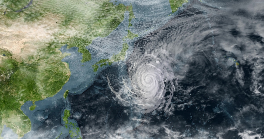 A typhoon, mature tropical cyclone that develops in the Northern Hemisphere near Asia region.  Royalty-Free Stock Footage #1085590058