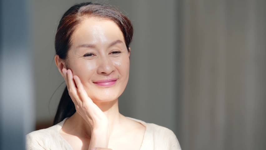 Skin care concept of Asian senior woman. Anti aging. Cosmetics. Royalty-Free Stock Footage #1085593661
