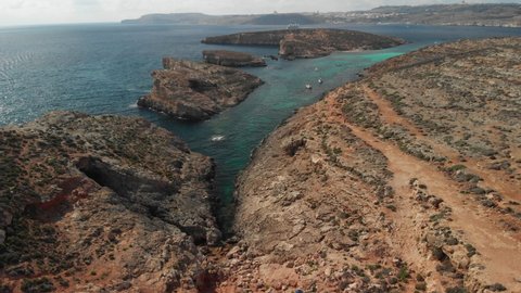 Aerial shot of the beautiful island of Comino in Malta. Shot on a drone in September.
