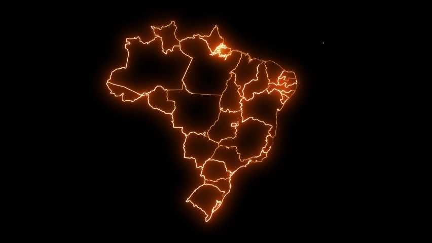 Brazil map with all states or provinces glowing neon outline in and out animation. Royalty-Free Stock Footage #1085596295