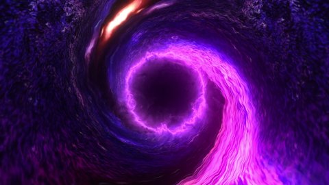 Pink Purple black hole rotation in deep space background animation 3D rendering. 4K Animation of Supermassive Black Hole Cinematic Shot. Sci-fi Outer Space rotating black hole on black Background. 
