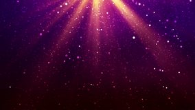 Magic light rays with flying particles of dust on purple background - 4K resolution seamless loop-able video