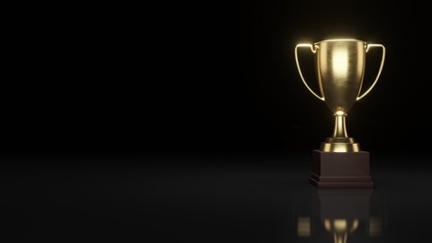 Award Trophy, Rotation Loop Gold trophy Cup and dark background. Prizes for the Champions. 4K