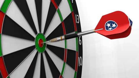 The dart with the image of the flag of Tennessee hits exactly the target. Sports or political achievements represented by the animation concept