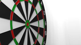 The dart with the image of the flag of Russia hits exactly the target. Sports or political achievements represented by the animation concept
