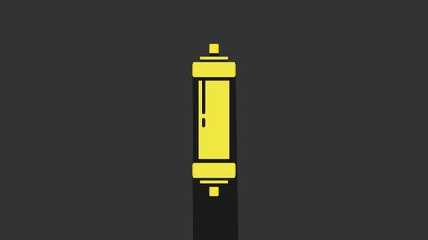 Yellow Shock absorber icon isolated on grey background. 4K Video motion graphic animation.