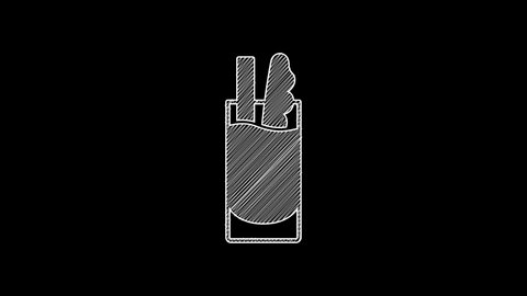 White line Cocktail Bloody Mary icon isolated on black background. 4K Video motion graphic animation .