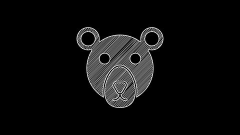 White line Bear head icon isolated on black background. 4K Video motion graphic animation .