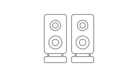Black line Stereo speaker icon isolated on white background. Sound system speakers. Music icon. Musical column speaker bass equipment. 4K Video motion graphic animation.
