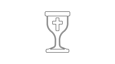 Black line Christian chalice icon isolated on white background. Christianity icon. Happy Easter. 4K Video motion graphic animation.