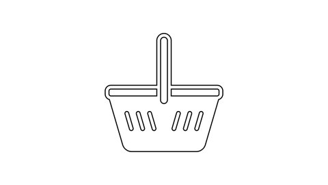 Black line Shopping basket icon isolated on white background. Online buying concept. Delivery service sign. Shopping cart symbol. 4K Video motion graphic animation.