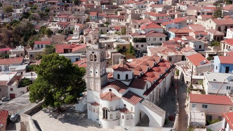 Church of Holy Cross, Pano Lefkara close Up aerial view. Traditional Cyprus Greek village