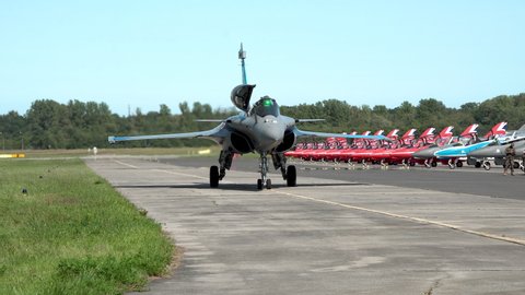 Gdynia , Poland - 08 22 2021: Pilot Of Dassault Rafale Aircraft Waving Its Hand