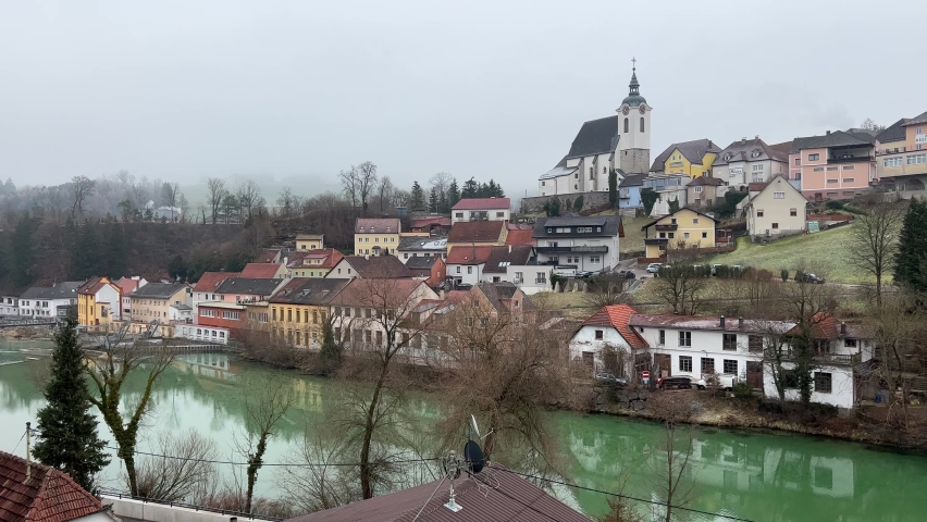 Steinbach an der Steyr with Steyr river in winter