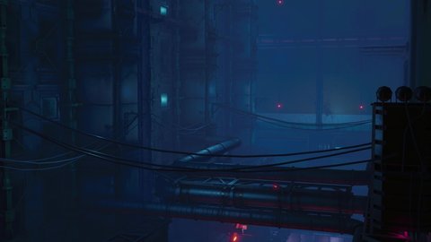 Dark Cyberpunk Street with Red Lights  