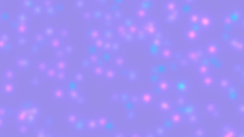 Abstract moving particles background. Neon lights animation. Light blue and pink colored bokeh particles on lilac background. Marshmallow unicorn concept
