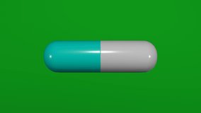 Animation of an opening pill on a chromakey background. Medicine promotion concept. Empty capsule.