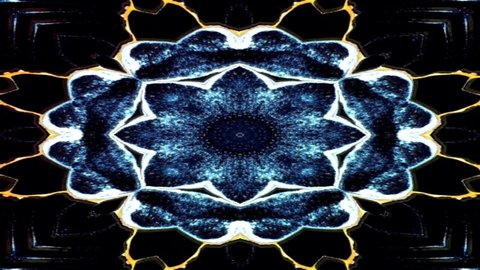 Unique colorful kaleidoscope fractal blue marble geometric pattern motion background. Beautiful unique fractal abstract kaleidoscope pattern motion animation. 4k