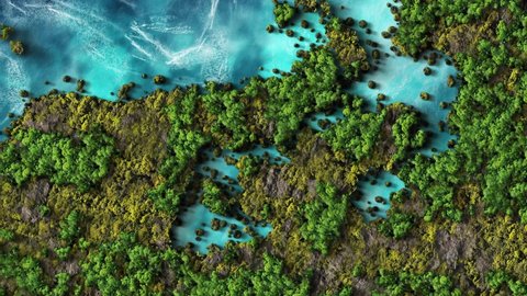 Tonga top view 3d background. Tonga tropical island affected by volcano eruption and tsunami.