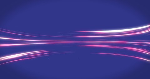 Streak light animation. Loop glowing streaks on purple background. Banner concept. Shining particles flying.