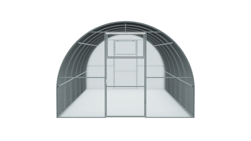 Farm greenhouse for growing plants, fruits, berries, vegetables, flowers. Isolated on white background. 3D-render