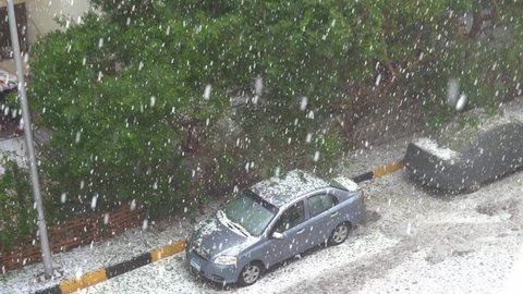 Snow and hail fell in Hurghada street on the first day of 2022. Egypt