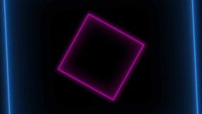 3D abstract digital geometric neon glow pink and blue square and lines  symmetry.fast moving through camera. Digital Art. Computer animation. Modern background. motion design. Loopable.LED.4K
