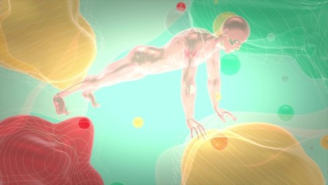 4K 3D abstract man doing pushups