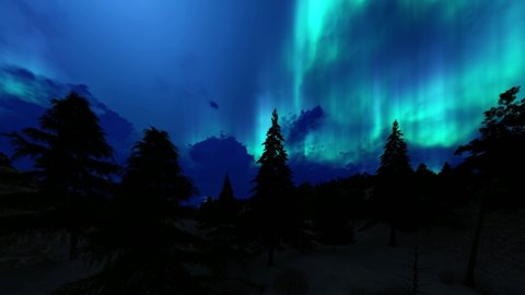 Aerial, drone shot towards Aurora Borealis, the Northern lights above the mountains