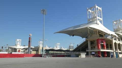 Sakhir , Bahrain - 11 06 2021: View Of The Grandstand At The Bahrain International Circuit.