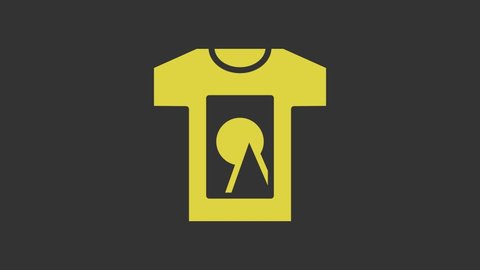 Yellow T-shirt icon isolated on grey background. 4K Video motion graphic animation.