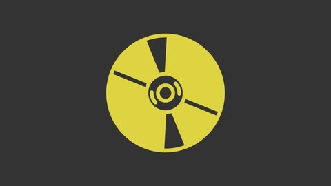 Yellow CD or DVD disk icon isolated on grey background. Compact disc sign. 4K Video motion graphic animation.