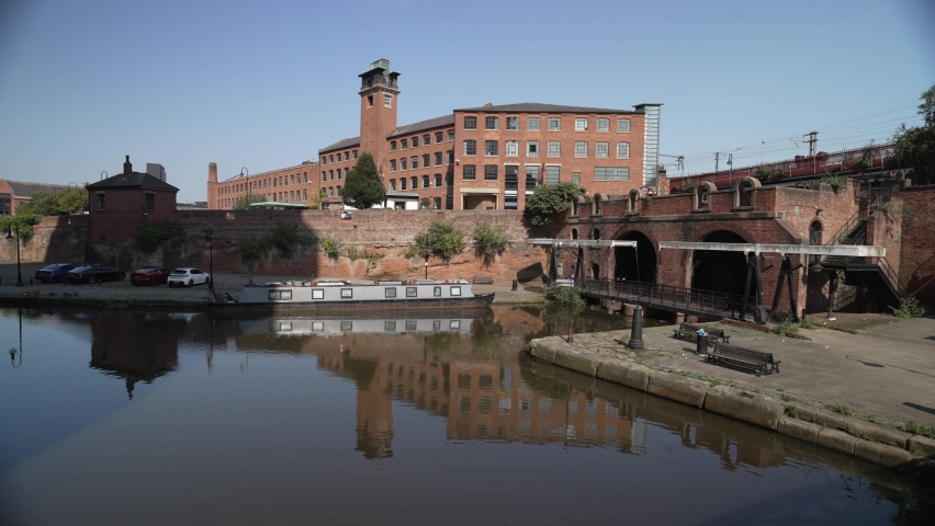 Historic red brick buildings in Castlefield, Manchester, Lancashire, England, United Kingdom, Europe