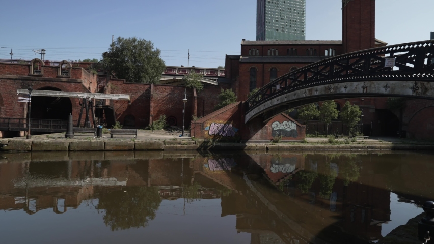 Historic red brick buildings and 301 Deansgate in Castlefield, Manchester, Lancashire, England, United Kingdom, Europe