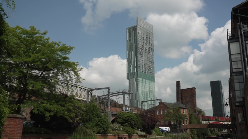 Canal and 301 Deansgate in background, Castlefield, Manchester, Lancashire, England, United Kingdom, Europe